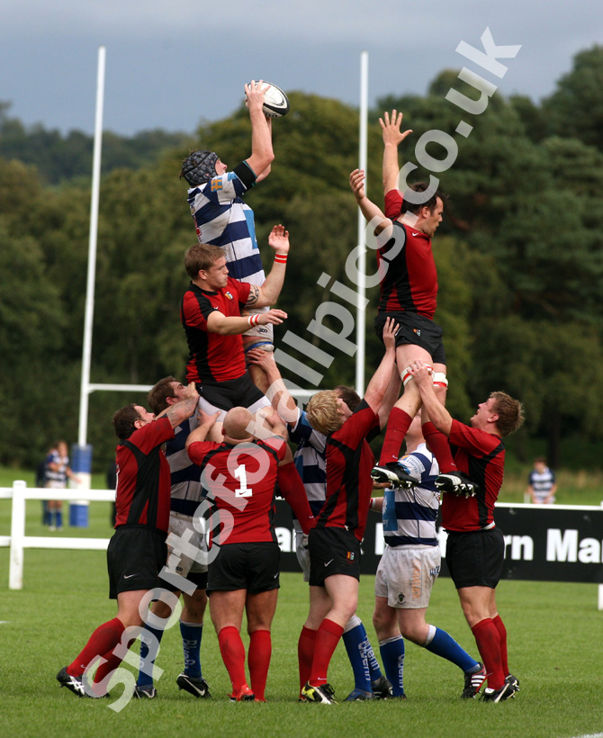 Tynedale's Richard Boyle wins the line-out against Blaydon